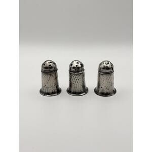 Antique Set of 3 Sterling Silver Miniature Salt & Pepper Shakers Hammered USA